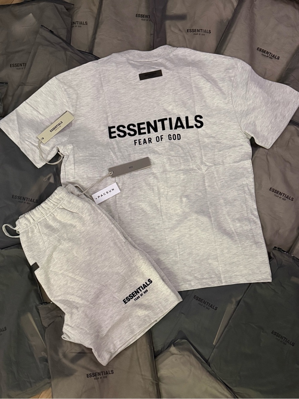 Essentials Heather Gray Logo Tee & Shorts Set - Light Gray